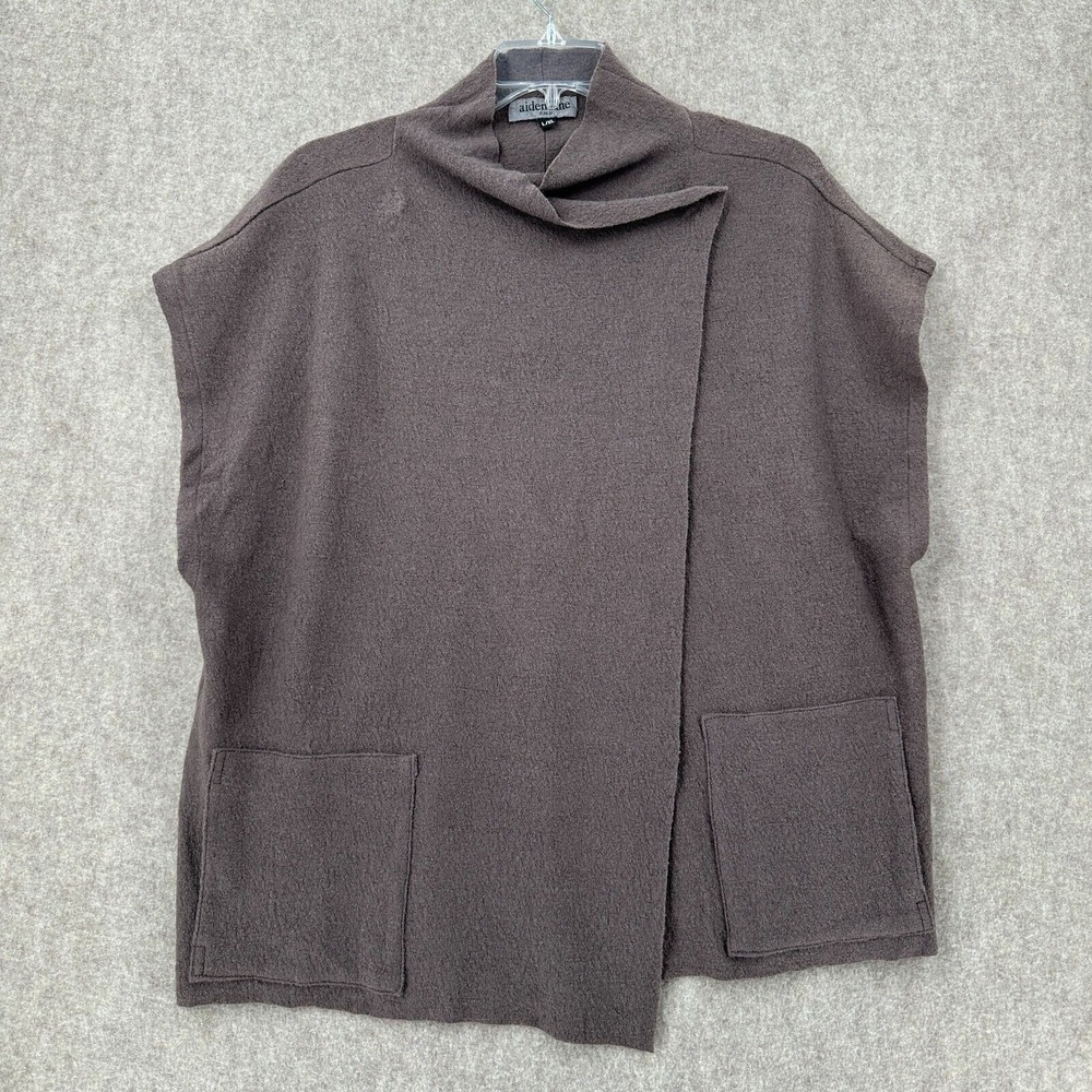 Aiden‎ Lane Boucle Wool Vest L/XL Top Drape One Button Sleeveless Cardigan Grey